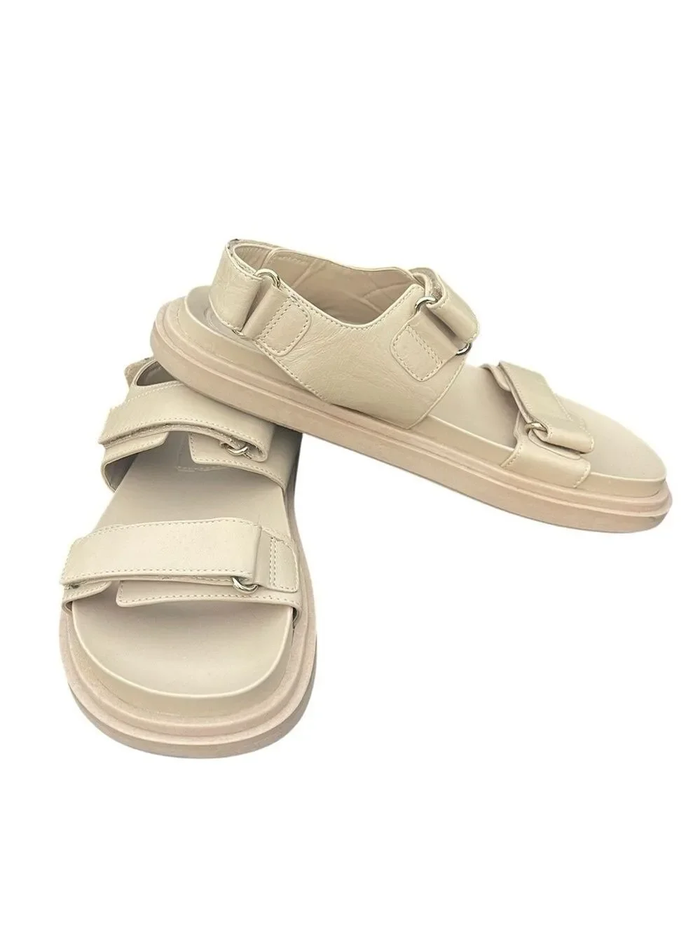 Zara Leather Platform Chunky Dad Sandals - Cream/Beige - Size 38 - Picture 2 of 10